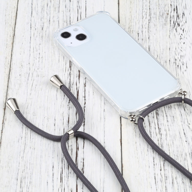 For iPhone 13 mini Four-corner Shockproof Transparent TPU Protective Case with Lanyard (Grey) by buy2fix