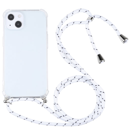 For iPhone 13 mini Four-corner Shockproof Transparent TPU Protective Case with Lanyard (White Thick Black) by buy2fix
