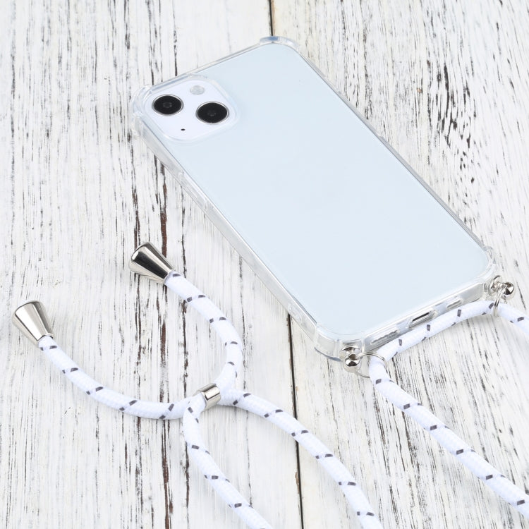 For iPhone 13 mini Four-corner Shockproof Transparent TPU Protective Case with Lanyard (White Thick Black) by buy2fix