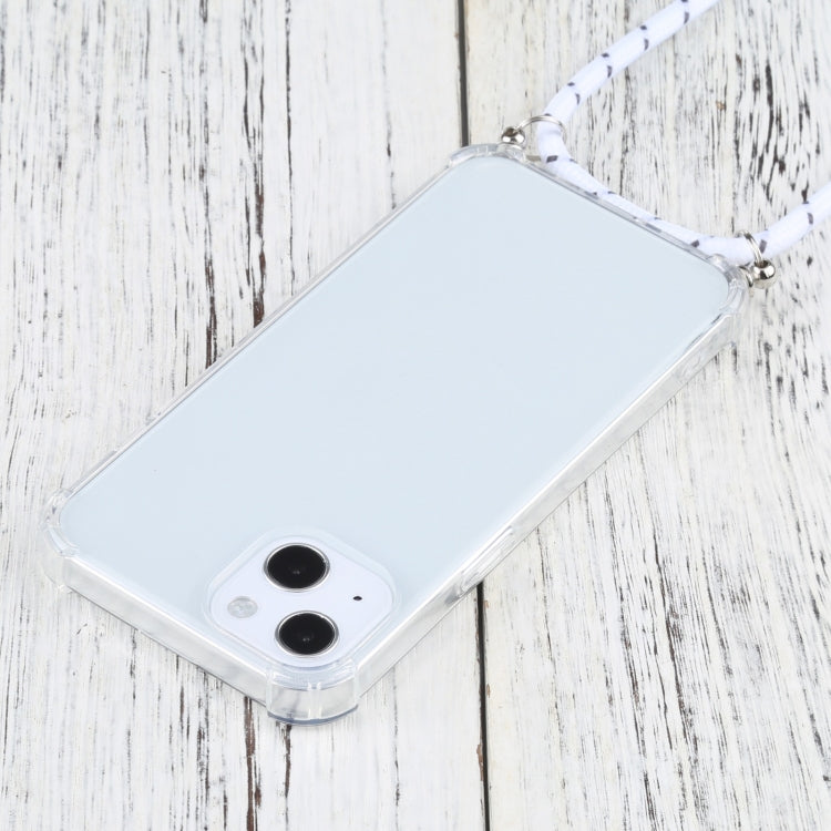 For iPhone 13 mini Four-corner Shockproof Transparent TPU Protective Case with Lanyard (White Thick Black) by buy2fix