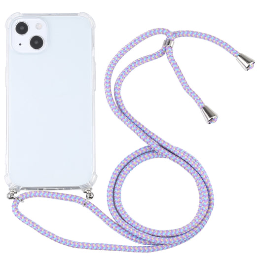 For iPhone 13 mini Four-corner Shockproof Transparent TPU Protective Case with Lanyard (Purple Blue) by buy2fix