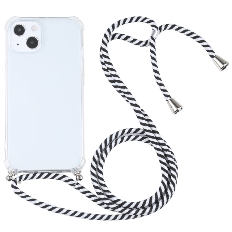 For iPhone 13 mini Four-corner Shockproof Transparent TPU Protective Case with Lanyard (Black White) by buy2fix