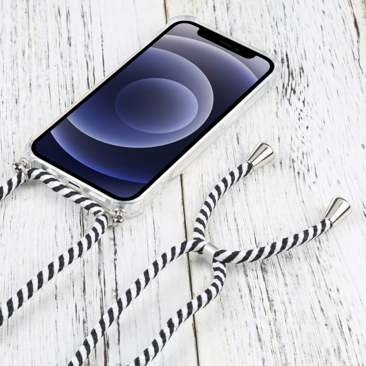 For iPhone 13 mini Four-corner Shockproof Transparent TPU Protective Case with Lanyard (Black White) by buy2fix