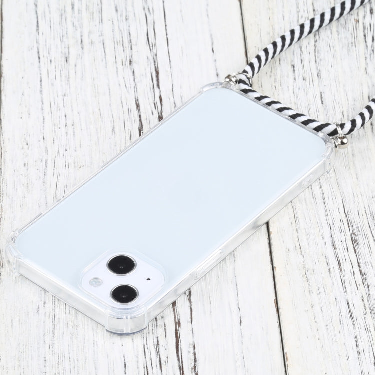 For iPhone 13 mini Four-corner Shockproof Transparent TPU Protective Case with Lanyard (Black White) by buy2fix