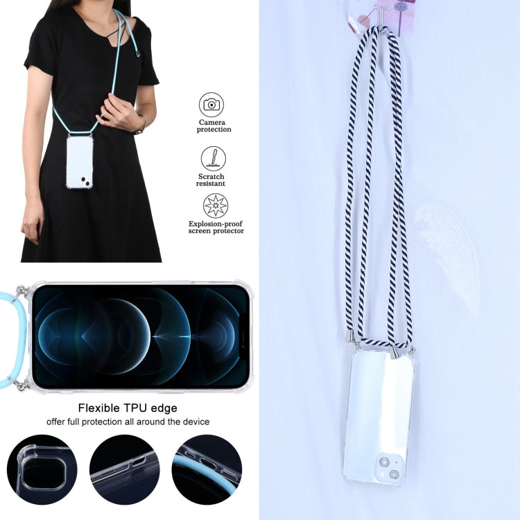 For iPhone 13 mini Four-corner Shockproof Transparent TPU Protective Case with Lanyard (Black White) by buy2fix