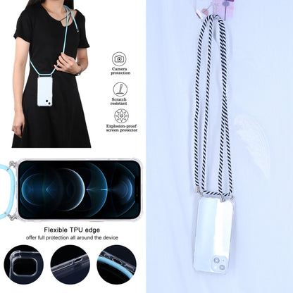 For iPhone 13 mini Four-corner Shockproof Transparent TPU Protective Case with Lanyard (Black White) by buy2fix