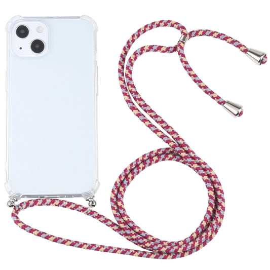 For iPhone 13 mini Four-corner Shockproof Transparent TPU Protective Case with Lanyard (Red Grey Yellow) by buy2fix