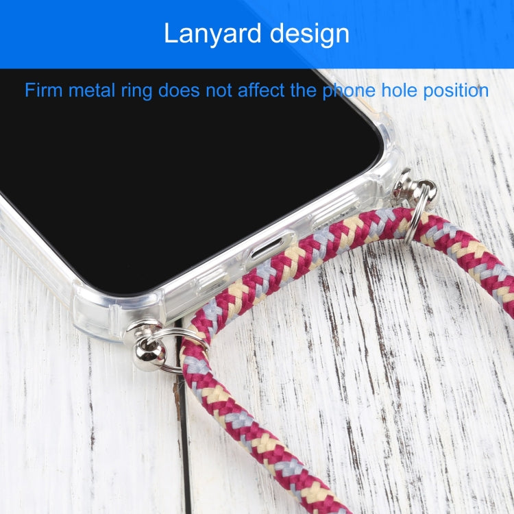 For iPhone 13 mini Four-corner Shockproof Transparent TPU Protective Case with Lanyard (Red Grey Yellow) by buy2fix