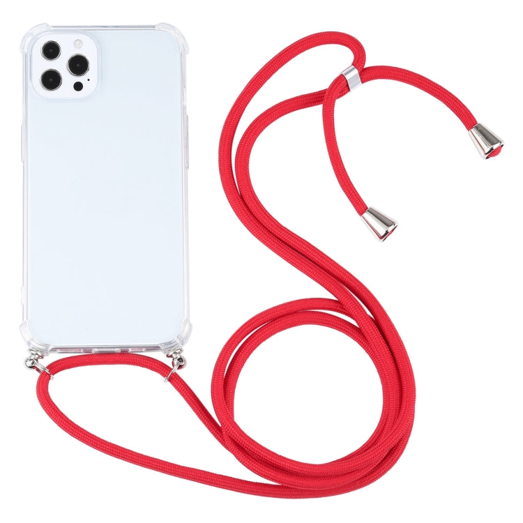 For iPhone 13 Pro Four-corner Shockproof Transparent TPU Protective Case with Lanyard (Red) - iPhone 13 Pro Cases by buy2fix | Online Shopping UK | buy2fix