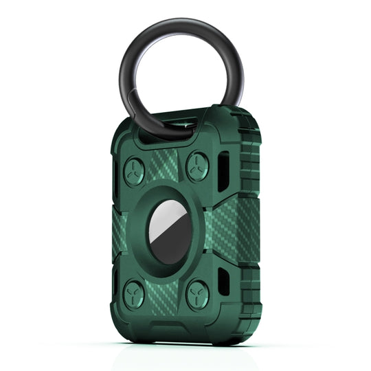 Tank Armor Anti-scratch Shockproof Carbon Fiber TPU Protective Cover Case with Keychain Ring Loop For AirTag 2nd Gen / AirTag 1st Gen(Deep Green)