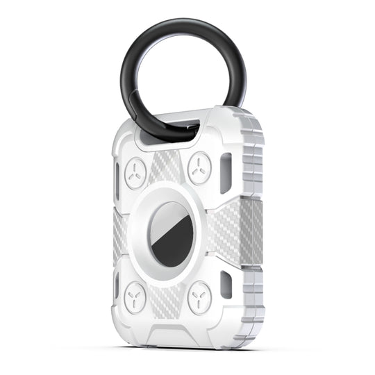 Tank Armor Anti-scratch Shockproof Carbon Fiber TPU Protective Cover Case with Keychain Ring Loop For AirTag 2nd Gen / AirTag 1st Gen(White)