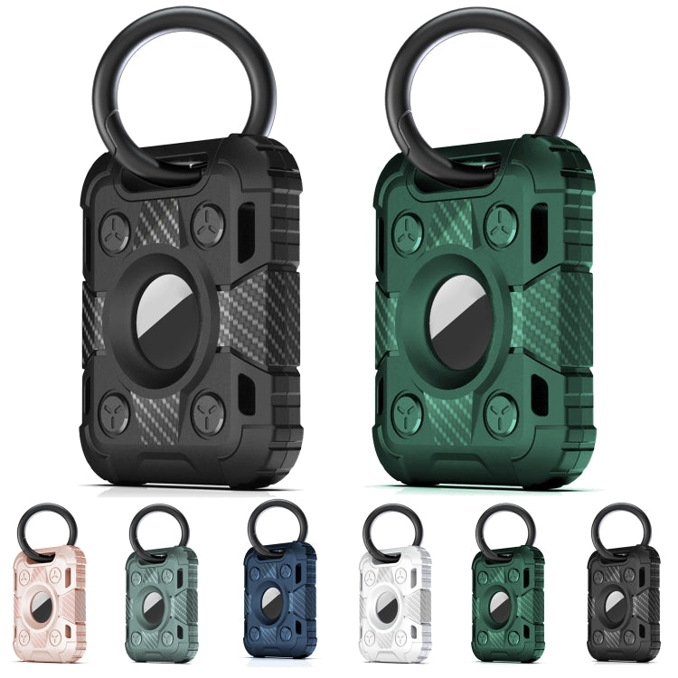 Tank Armor Anti-scratch Shockproof Carbon Fiber TPU Protective Cover Case with Keychain Ring Loop For AirTag(Deep Green) - Key Chain Series by buy2fix | Online Shopping UK | buy2fix