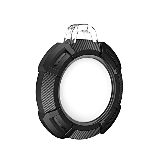 2 in 1 Rugged Anti-scratch Shockproof Carbon Fiber PC Protective Cover Case with Keychain Hook Loop For AirTag 2nd Gen / AirTag 1st Gen(Black)