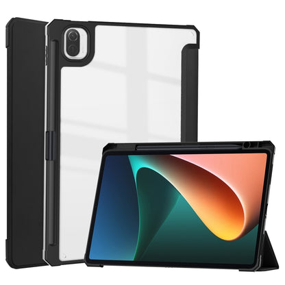 For Xiaomi Pad 5 / 5 Pro Three-fold Transparent TPU Horizontal Flip Leather Case with Pen Slot & Three-fold Holder & Sleep / Wake-up Function(Black) - More Tablet Cases by buy2fix | Online Shopping UK | buy2fix