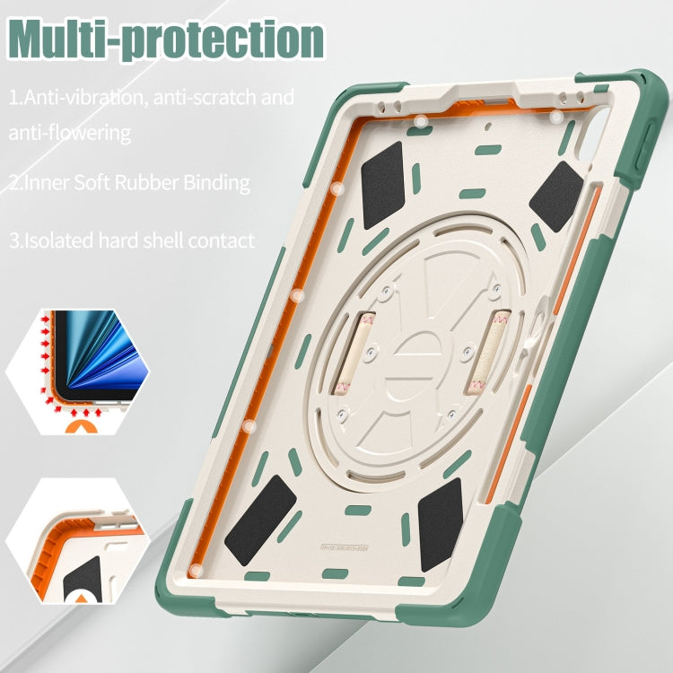 For iPad Pro 12.9 2022 / 2021 Rotatable Holder Silicone Hybrid PC Tablet Case with Shoulder Strap(Emerald Green) by buy2fix