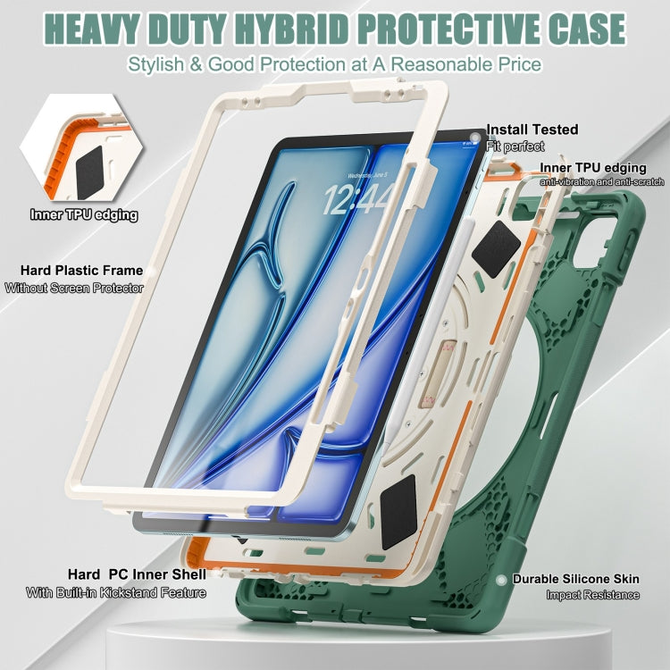 For iPad Pro 12.9 2022 / 2021 Rotatable Holder Silicone Hybrid PC Tablet Case with Shoulder Strap(Emerald Green) by buy2fix