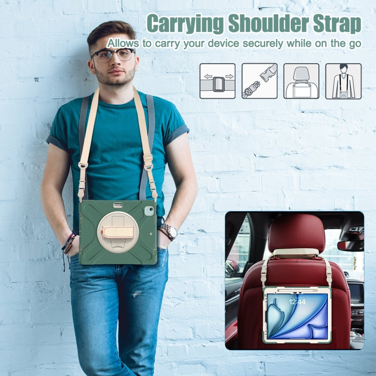 For iPad Pro 12.9 2022 / 2021 Rotatable Holder Silicone Hybrid PC Tablet Case with Shoulder Strap(Emerald Green) by buy2fix