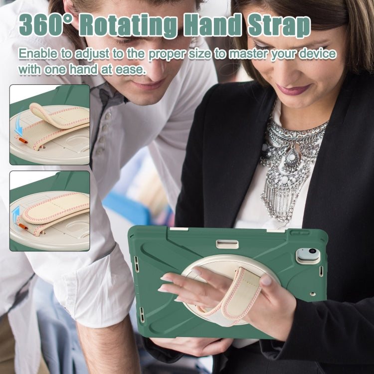 For iPad Pro 12.9 2022 / 2021 Rotatable Holder Silicone Hybrid PC Tablet Case with Shoulder Strap(Emerald Green) by buy2fix