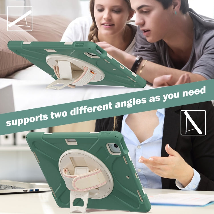 For iPad Pro 12.9 2022 / 2021 Rotatable Holder Silicone Hybrid PC Tablet Case with Shoulder Strap(Emerald Green) by buy2fix