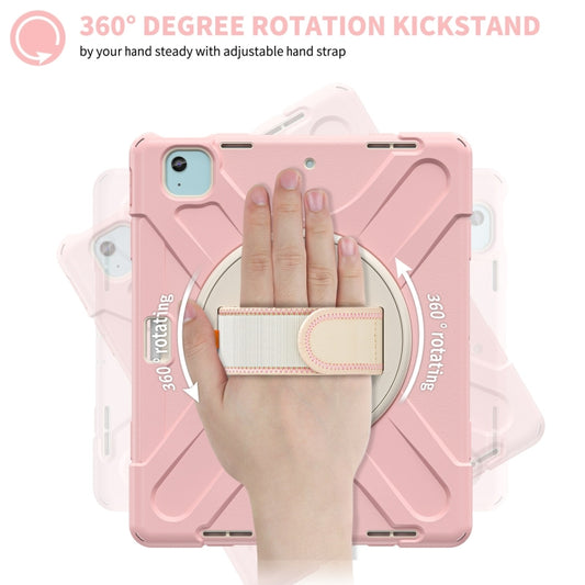 For iPad Pro 12.9 2022 / 2021 Rotatable Holder Silicone Hybrid PC Tablet Case with Shoulder Strap(Pink) by buy2fix