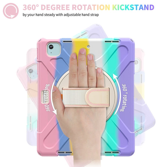 For iPad Pro 12.9 2022 / 2021 Rotatable Holder Silicone Hybrid PC Tablet Case with Shoulder Strap(Colorful Pink) by buy2fix