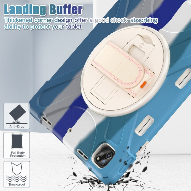 For iPad Pro 12.9 2022 / 2021 Rotatable Holder Silicone Hybrid PC Tablet Case with Shoulder Strap(Colorful Blue) - iPad Pro 12.9 (2022/2021) Cases by buy2fix | Online Shopping UK | buy2fix