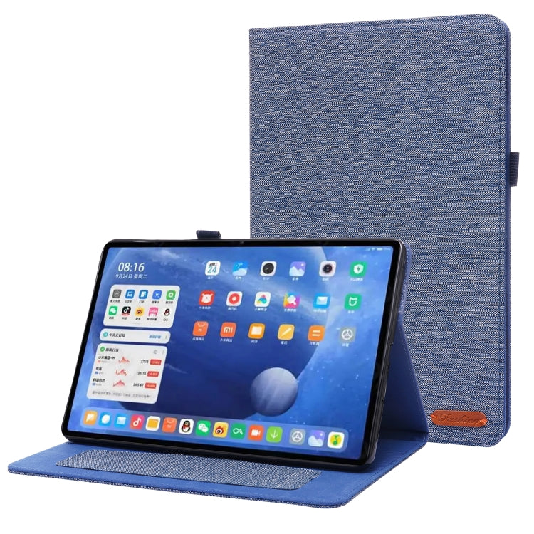 For Xiaomi Pad 5 / 5 Pro Horizontal Flip TPU + Fabric PU Leather Protective Case with Name Card Clip(Dark Blue) - More Tablet Cases by buy2fix | Online Shopping UK | buy2fix