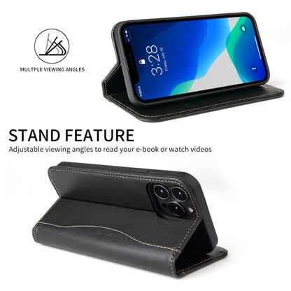 For iPhone 13 mini Genuine Leather Horizontal Flip Leather Case with Holder & Card Slots & Wallet (Black) - iPhone 13 mini Cases by buy2fix | Online Shopping UK | buy2fix