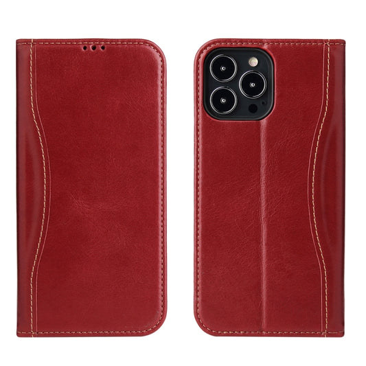 For iPhone 13 mini Genuine Leather Horizontal Flip Leather Case with Holder & Card Slots & Wallet (Wine Red) - iPhone 13 mini Cases by buy2fix | Online Shopping UK | buy2fix