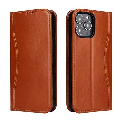 For iPhone 13 mini Genuine Leather Horizontal Flip Leather Case with Holder & Card Slots & Wallet (Brown) - iPhone 13 mini Cases by buy2fix | Online Shopping UK | buy2fix