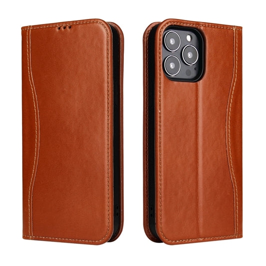 For iPhone 13 mini Genuine Leather Horizontal Flip Leather Case with Holder & Card Slots & Wallet (Brown) - iPhone 13 mini Cases by buy2fix | Online Shopping UK | buy2fix