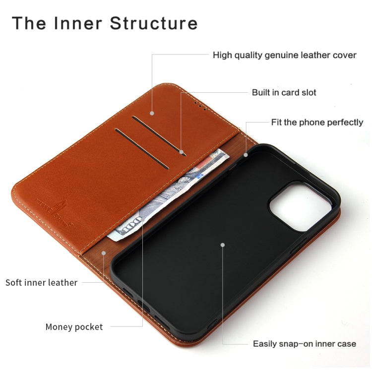 For iPhone 13 mini Genuine Leather Horizontal Flip Leather Case with Holder & Card Slots & Wallet (Brown) - iPhone 13 mini Cases by buy2fix | Online Shopping UK | buy2fix