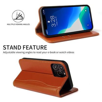 For iPhone 13 mini Genuine Leather Horizontal Flip Leather Case with Holder & Card Slots & Wallet (Brown) - iPhone 13 mini Cases by buy2fix | Online Shopping UK | buy2fix
