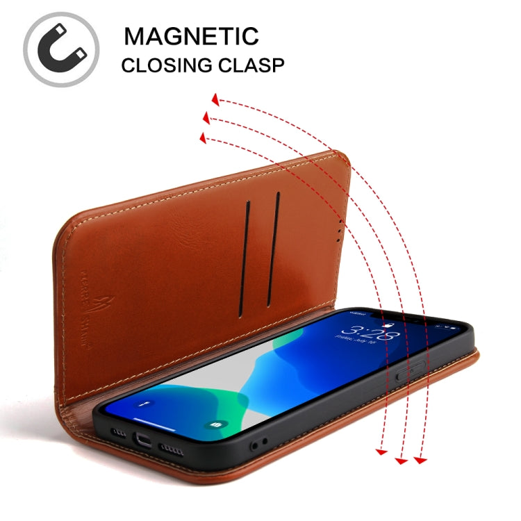 For iPhone 13 mini Genuine Leather Horizontal Flip Leather Case with Holder & Card Slots & Wallet (Brown) - iPhone 13 mini Cases by buy2fix | Online Shopping UK | buy2fix