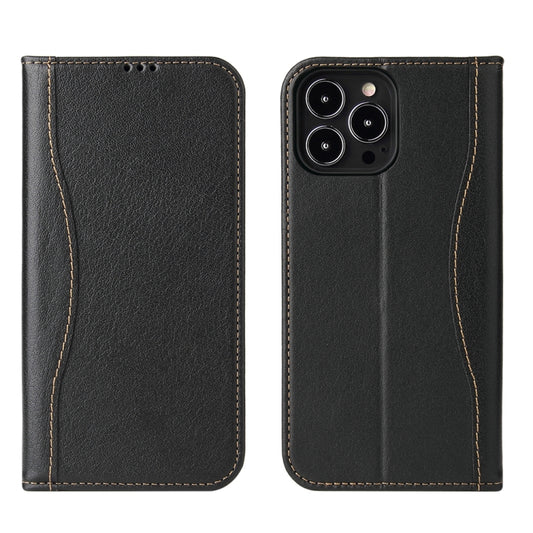 For iPhone 13 Genuine Leather Horizontal Flip Leather Case with Holder & Card Slots & Wallet(Black) by buy2fix