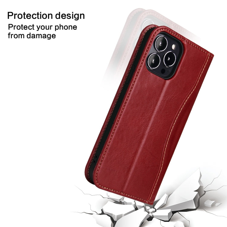 For iPhone 13 Genuine Leather Horizontal Flip Leather Case with Holder & Card Slots & Wallet(Wine Red) - iPhone 13 Cases by buy2fix | Online Shopping UK | buy2fix