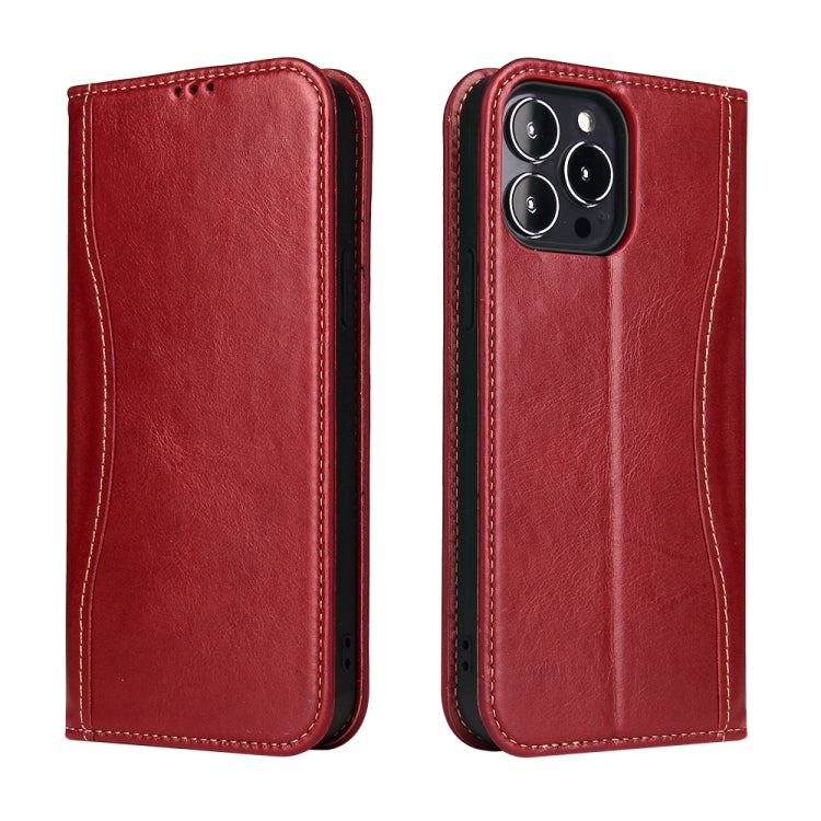 For iPhone 13 Pro Max Genuine Leather Horizontal Flip Leather Case with Holder & Card Slots & Wallet (Wine Red) - iPhone 13 Pro Max Cases by buy2fix | Online Shopping UK | buy2fix