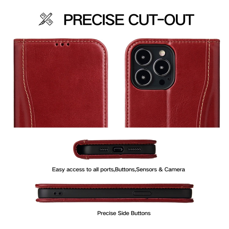 For iPhone 13 Pro Max Genuine Leather Horizontal Flip Leather Case with Holder & Card Slots & Wallet (Wine Red) - iPhone 13 Pro Max Cases by buy2fix | Online Shopping UK | buy2fix