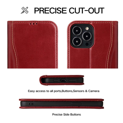 For iPhone 13 Pro Max Genuine Leather Horizontal Flip Leather Case with Holder & Card Slots & Wallet (Wine Red) - iPhone 13 Pro Max Cases by buy2fix | Online Shopping UK | buy2fix