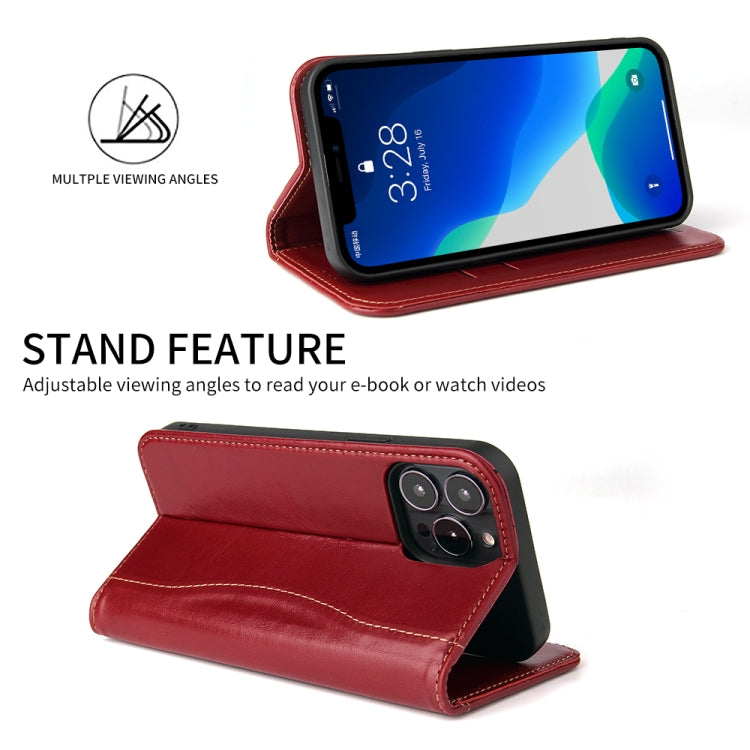 For iPhone 13 Pro Max Genuine Leather Horizontal Flip Leather Case with Holder & Card Slots & Wallet (Wine Red) - iPhone 13 Pro Max Cases by buy2fix | Online Shopping UK | buy2fix