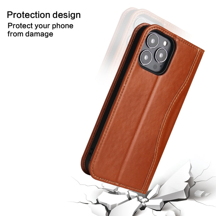 For iPhone 13 Pro Max Genuine Leather Horizontal Flip Leather Case with Holder & Card Slots & Wallet (Brown) - iPhone 13 Pro Max Cases by buy2fix | Online Shopping UK | buy2fix