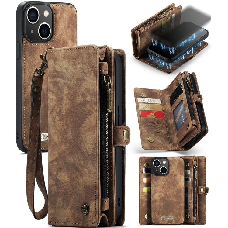 For iPhone 13 mini CaseMe-008 Detachable Multifunctional Horizontal Flip Leather Case with Card Slot & Holder & Zipper Wallet & Photo Frame (Brown) - iPhone 13 mini Cases by CaseMe | Online Shopping UK | buy2fix