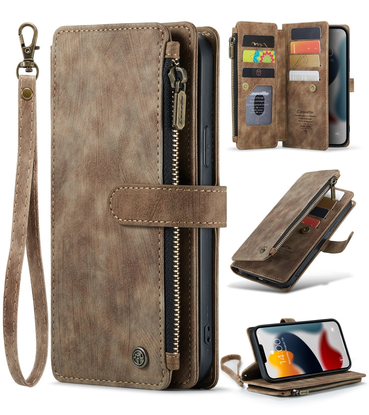 For iPhone 13 Pro CaseMe-C30 PU + TPU Multifunctional Horizontal Flip Leather Case with Holder & Card Slot & Wallet & Zipper Pocket (Brown) - iPhone 13 Pro Cases by CaseMe | Online Shopping UK | buy2fix
