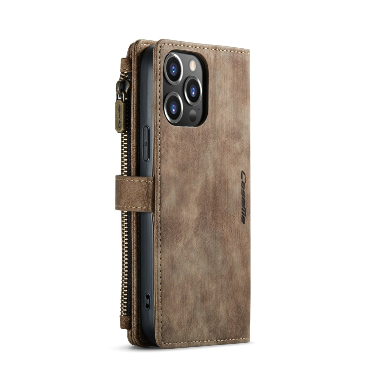 For iPhone 13 Pro CaseMe-C30 PU + TPU Multifunctional Horizontal Flip Leather Case with Holder & Card Slot & Wallet & Zipper Pocket (Brown) - iPhone 13 Pro Cases by CaseMe | Online Shopping UK | buy2fix