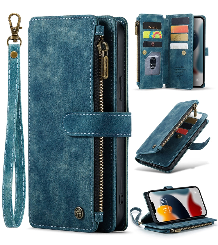 For iPhone 13 Pro CaseMe-C30 PU + TPU Multifunctional Horizontal Flip Leather Case with Holder & Card Slot & Wallet & Zipper Pocket (Blue) - iPhone 13 Pro Cases by CaseMe | Online Shopping UK | buy2fix