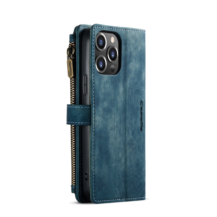 For iPhone 13 Pro CaseMe-C30 PU + TPU Multifunctional Horizontal Flip Leather Case with Holder & Card Slot & Wallet & Zipper Pocket (Blue) - iPhone 13 Pro Cases by CaseMe | Online Shopping UK | buy2fix