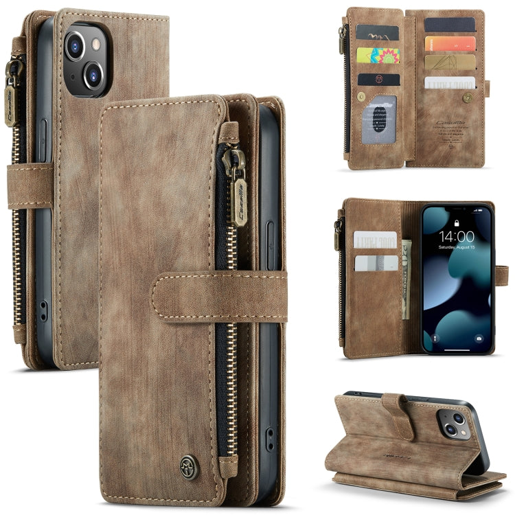 For iPhone 13 CaseMe-C30 PU + TPU Multifunctional Horizontal Flip Leather Case with Holder & Card Slot & Wallet & Zipper Pocket(Brown) - iPhone 13 Cases by CaseMe | Online Shopping UK | buy2fix