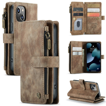 For iPhone 13 mini CaseMe-C30 PU + TPU Multifunctional Horizontal Flip Leather Case with Holder & Card Slot & Wallet & Zipper Pocket (Brown) - iPhone 13 mini Cases by CaseMe | Online Shopping UK | buy2fix