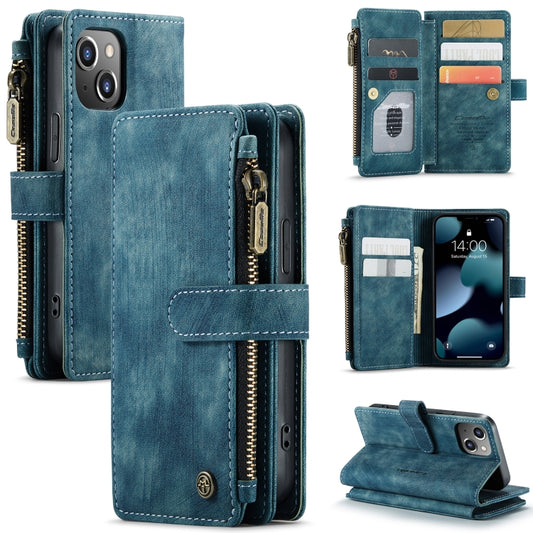 For iPhone 13 mini CaseMe-C30 PU + TPU Multifunctional Horizontal Flip Leather Case with Holder & Card Slot & Wallet & Zipper Pocket (Blue) - iPhone 13 mini Cases by CaseMe | Online Shopping UK | buy2fix