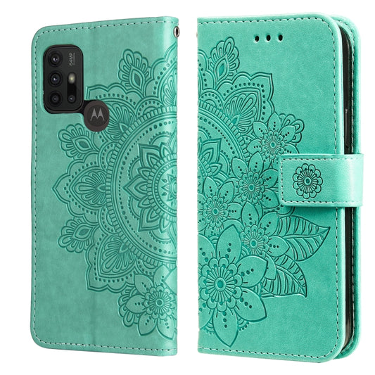 7-petal Flowers Embossing Pattern Horizontal Flip PU Leather Case with Holder & Card Slots & Wallet & Photo Frame For Motorola Moto G30 / G10 / G10 Power / G20(Green) - Motorola Cases by buy2fix | Online Shopping UK | buy2fix